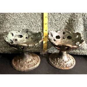 Cast Iron Pedestal with Patina Candle Holder Trinket Dishes